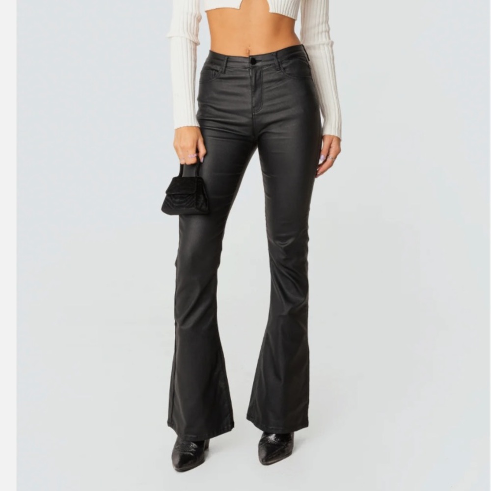 Edikted black leather flare pants